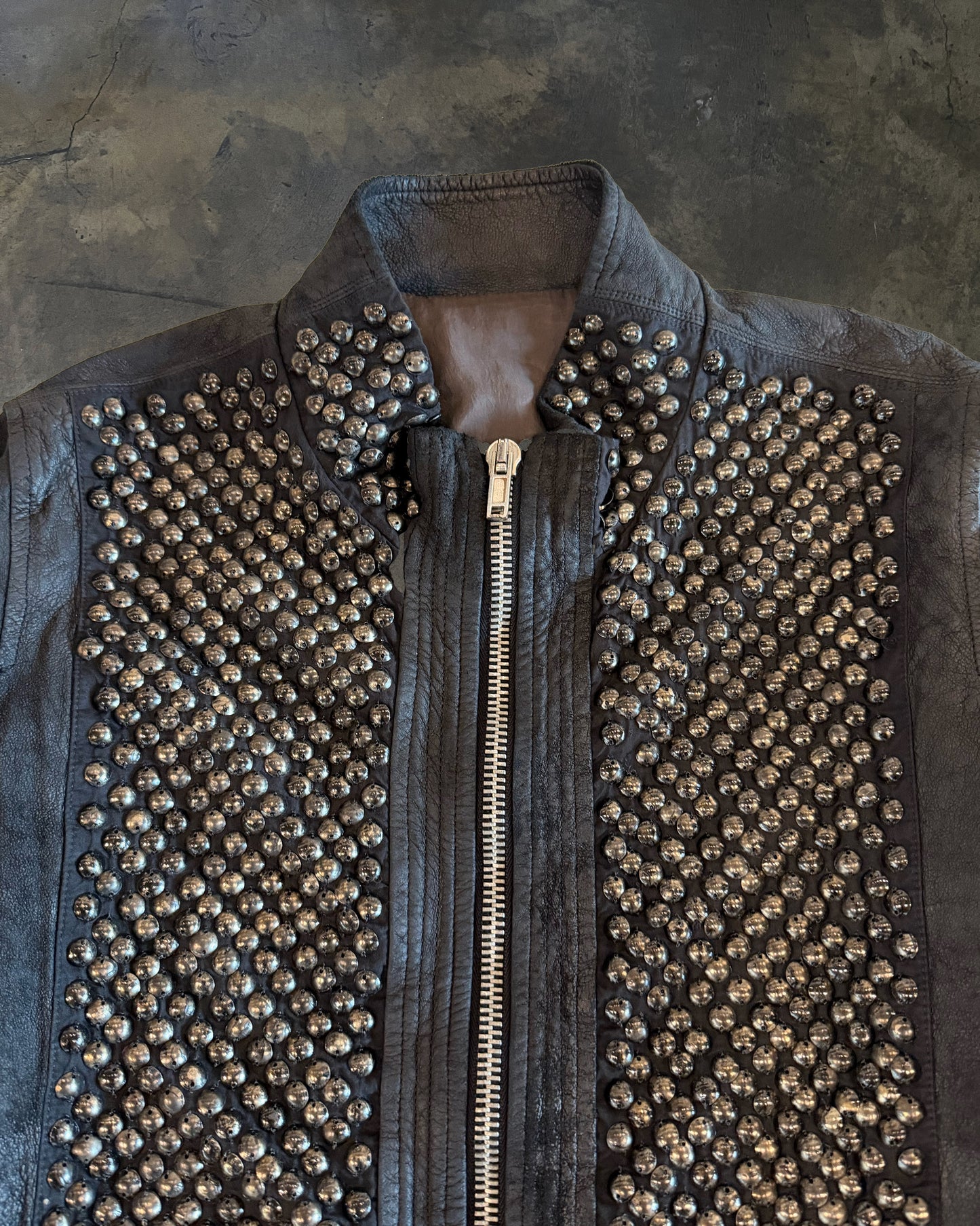 RICK OWENS SS2008 'CREATCH' STUDDED BLISTERED LAMB INTARSIA