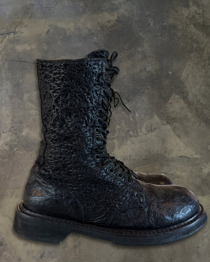 RICK OWENS AW2009 "CRUST" CRINKLED SHARK LEATHER COMBAT BOOTS