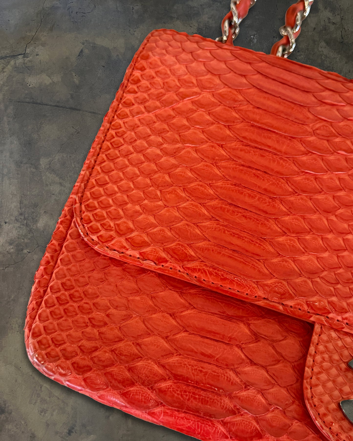 CHANEL 2006 RED PYTHON JUMBO FLAP BAG