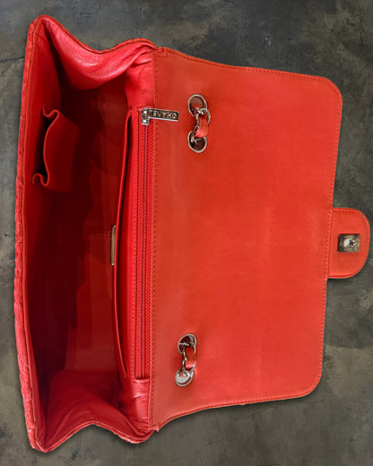 CHANEL 2006 RED PYTHON JUMBO FLAP BAG