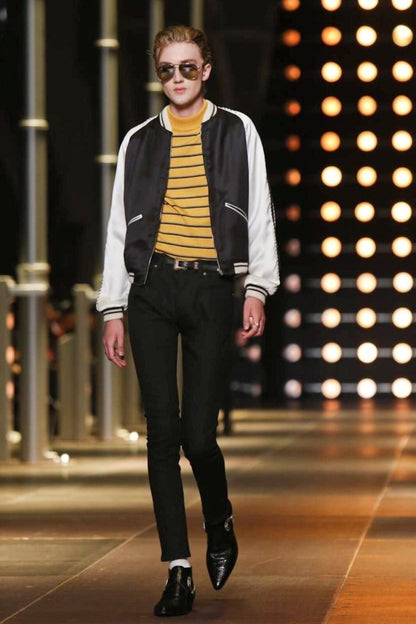 SAINT LAURENT SS2014 RUNWAY SHORT SLEEVE STRIPED TURTLENECK