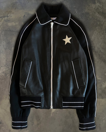 GIVENCHY FW2017 STAR SATIN TRIMMED LEATHER BOMBER