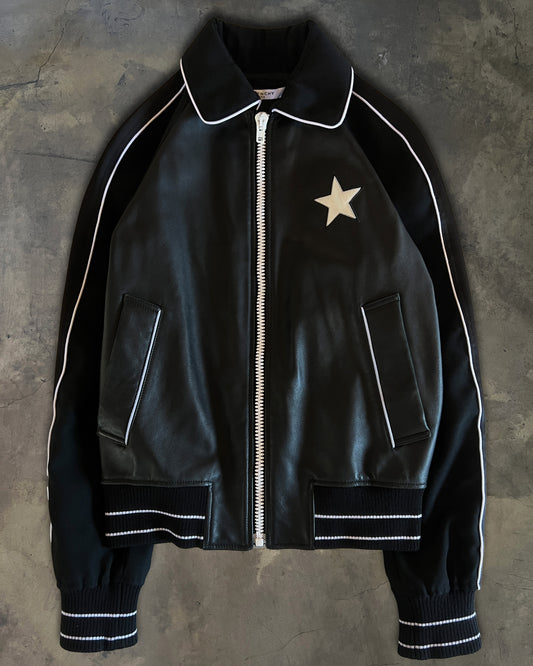 GIVENCHY FW2017 STAR SATIN TRIMMED LEATHER BOMBER