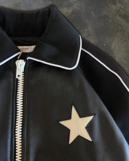 GIVENCHY FW2017 STAR SATIN TRIMMED LEATHER BOMBER