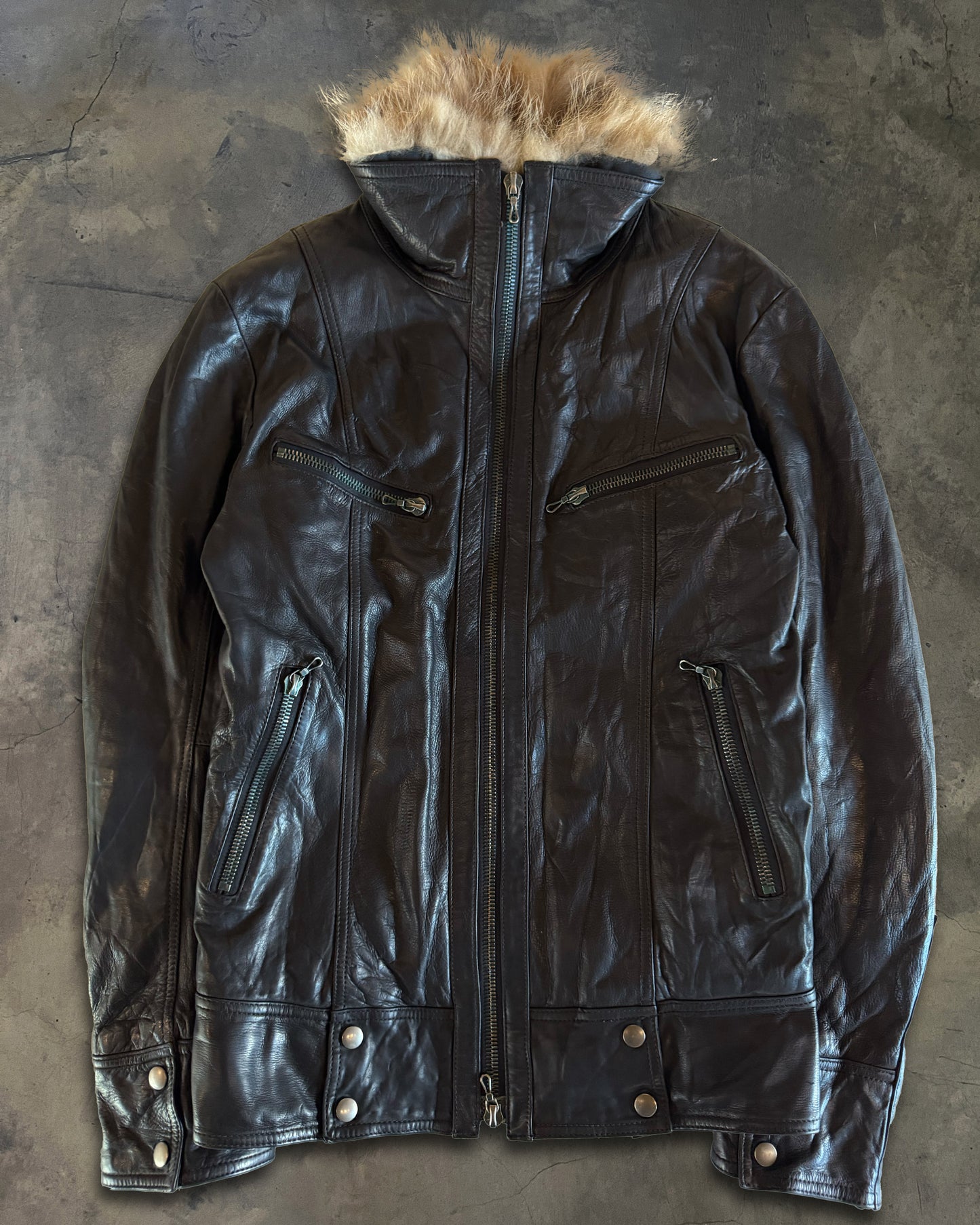 SHELLAC COWHIDE BIKER LEATHER JACKET