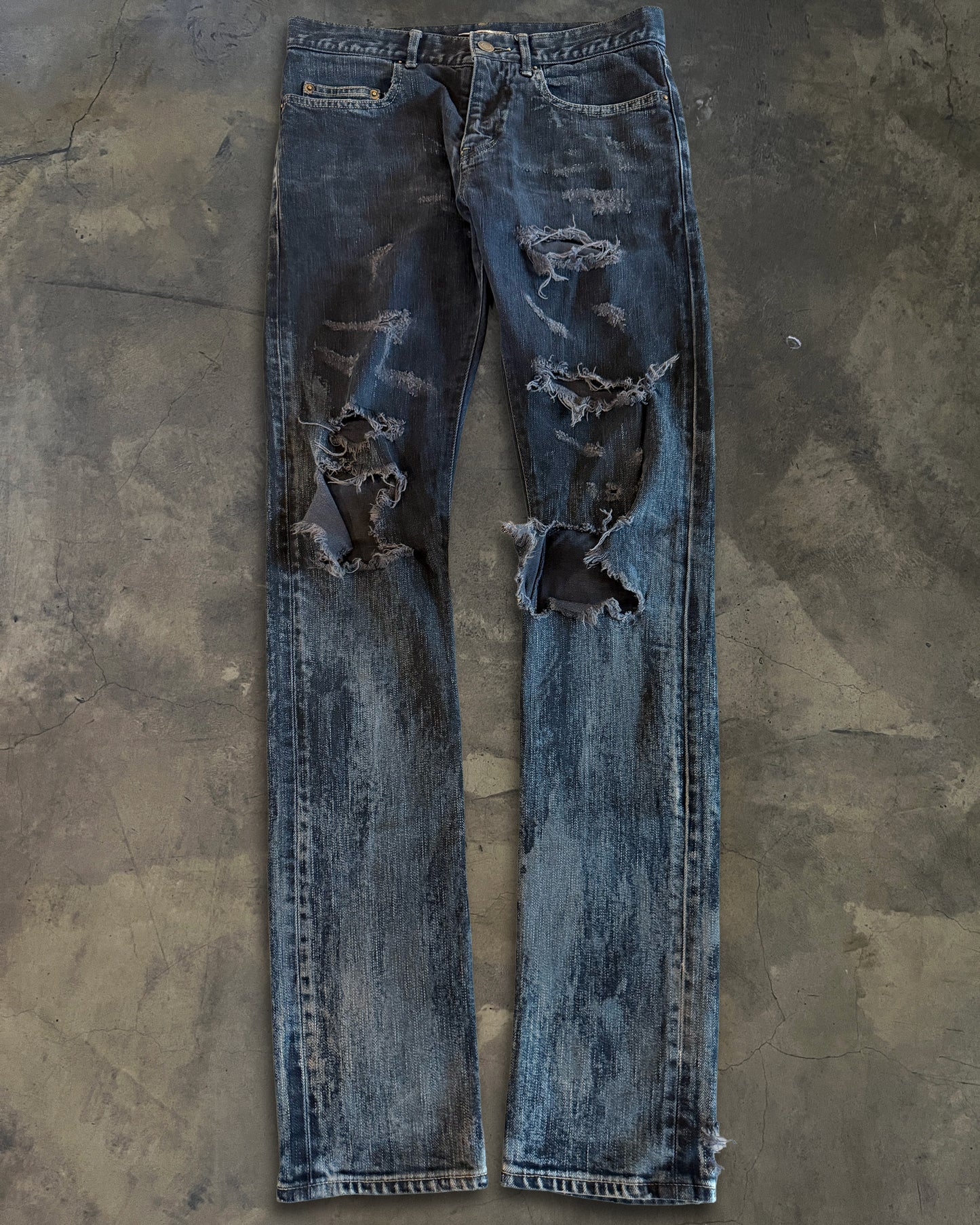SAINT LAURENT FW2014 RUNWAY OIL STAIN JEANS