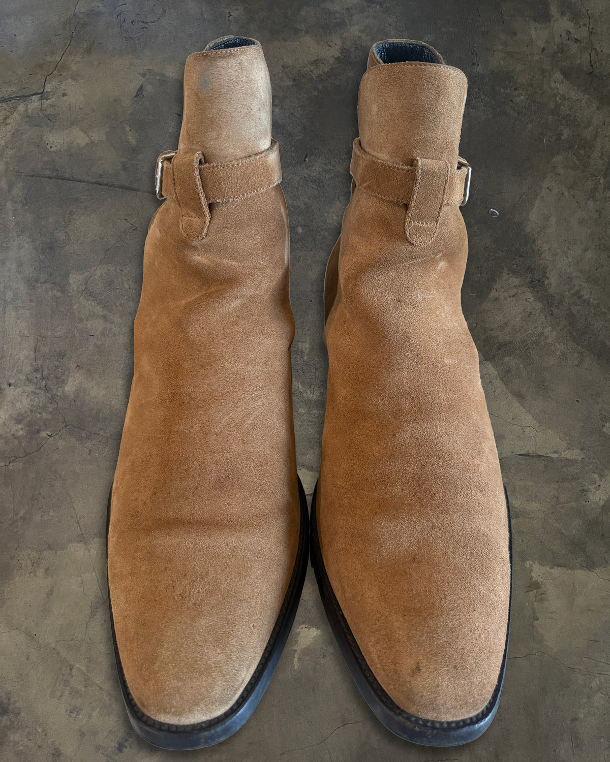 SAINT LAURENT FW2015 SUEDE STRAP JODHPUR BOOTS