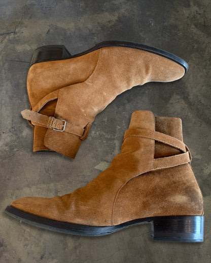 SAINT LAURENT FW2015 SUEDE STRAP JODHPUR BOOTS