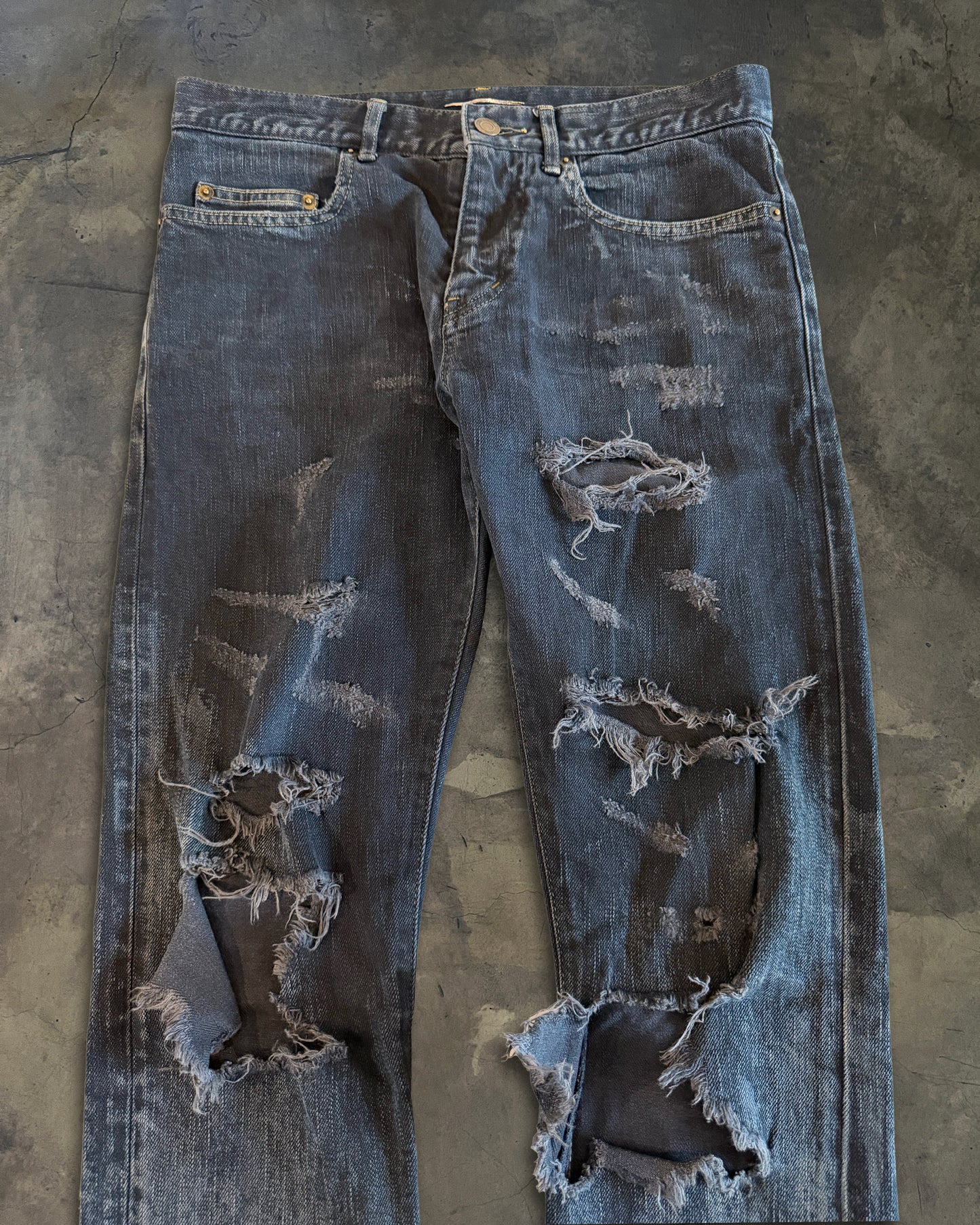 SAINT LAURENT FW2014 RUNWAY OIL STAIN JEANS