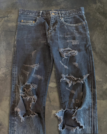 SAINT LAURENT FW2014 RUNWAY OIL STAIN JEANS