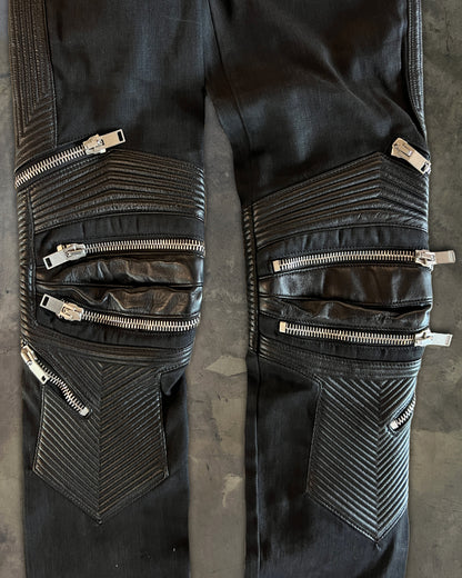 SAINT LAURENT SS2014 D04 LEATHER KNEE EMBELLISHMENTS BIKER DENIM