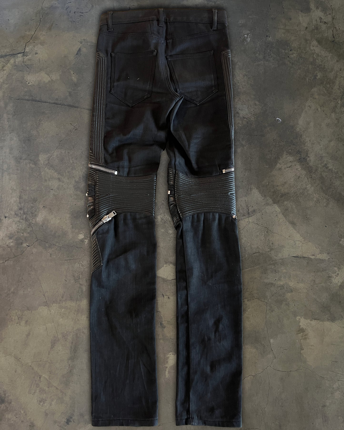 SAINT LAURENT SS2014 D04 LEATHER KNEE EMBELLISHMENTS BIKER DENIM