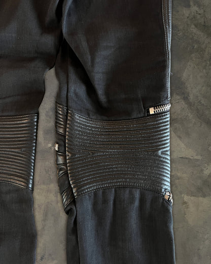 SAINT LAURENT SS2014 D04 LEATHER KNEE EMBELLISHMENTS BIKER DENIM