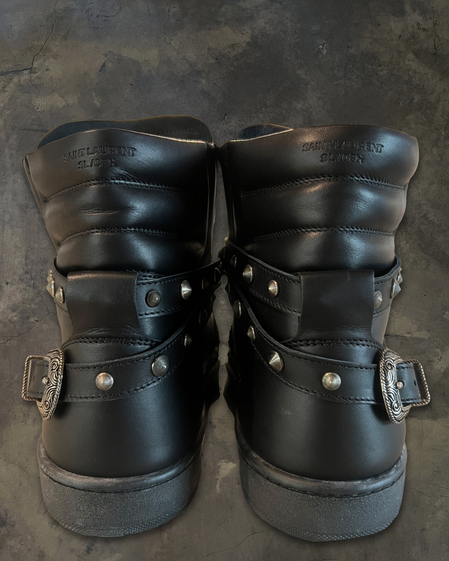 SAINT LAURENT PARIS SL/08H STUDDED BUCKLE STRAP SHOES