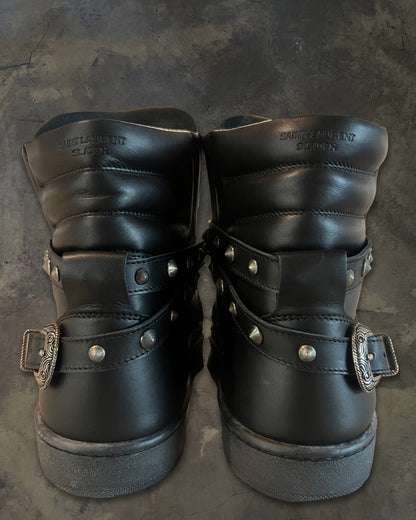 SAINT LAURENT PARIS SL/08H STUDDED BUCKLE STRAP SHOES