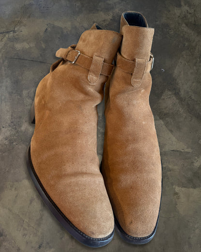 SAINT LAURENT FW2015 SUEDE STRAP JODHPUR BOOTS