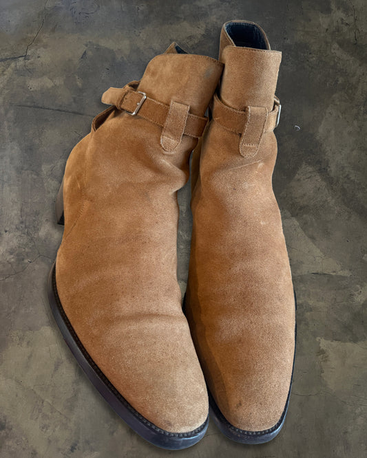 SAINT LAURENT FW2015 SUEDE STRAP JODHPUR BOOTS