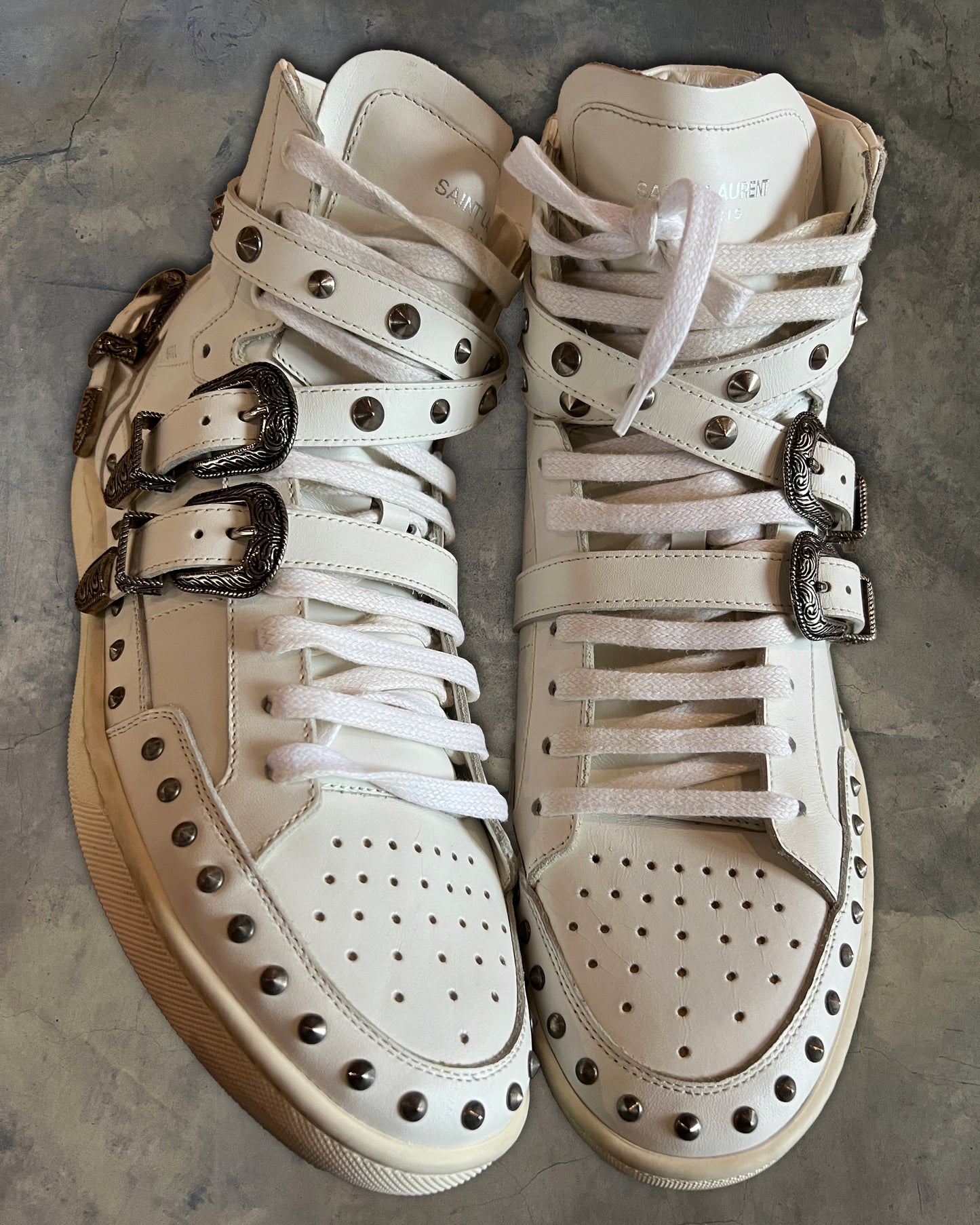 SAINT LAURENT PARIS SL/08H STUDDED BUCKLE STRAP SHOES