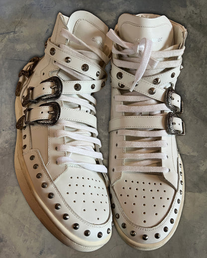 SAINT LAURENT PARIS SL/08H STUDDED BUCKLE STRAP SHOES