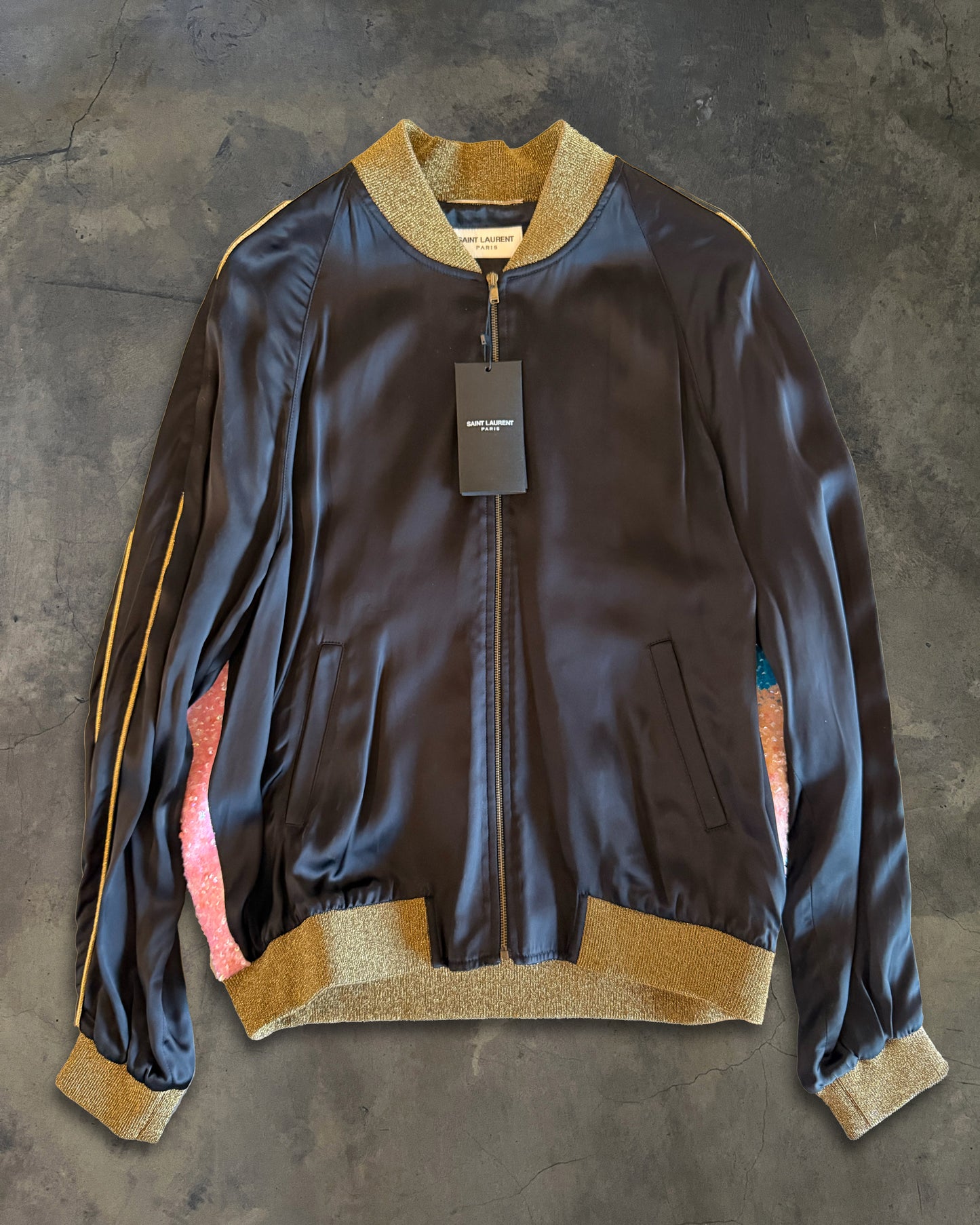 SAINT LAURENT SS2016 BABY SEQUIN SILK BOMBER