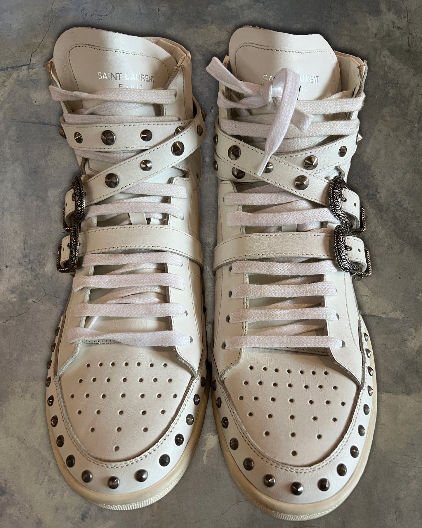 SAINT LAURENT PARIS SL/08H STUDDED BUCKLE STRAP SHOES