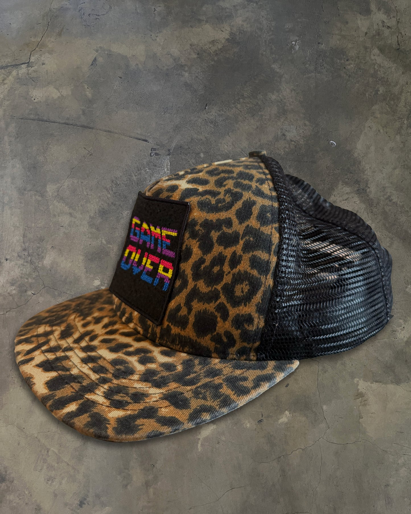 SAINT LAURENT SS2016 LEOPARD PRINT GAME OVER TRUCKER HAT
