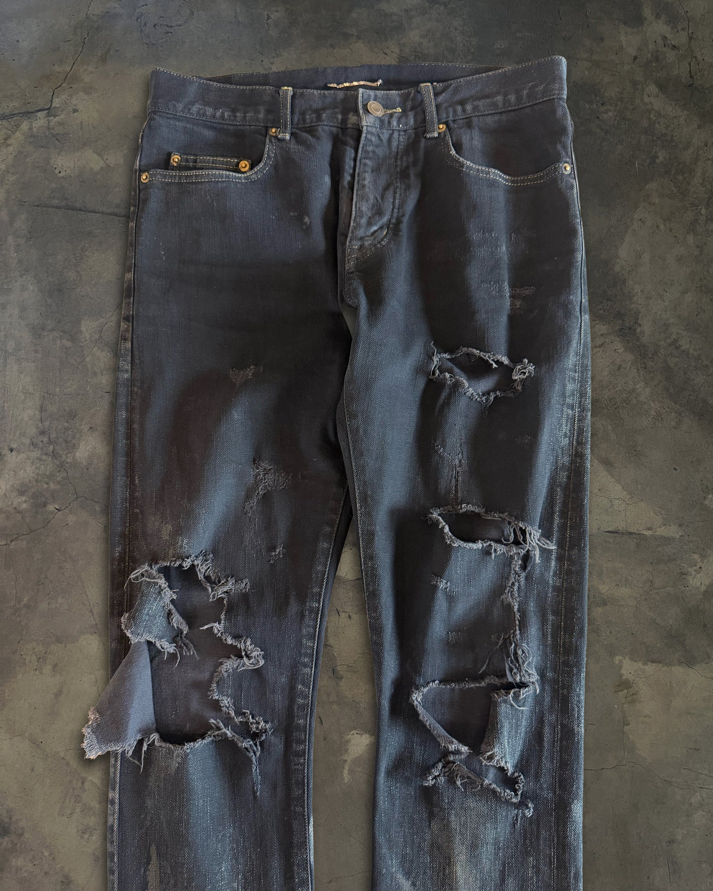 SAINT LAURENT FW2014 RUNWAY OIL STAIN JEANS