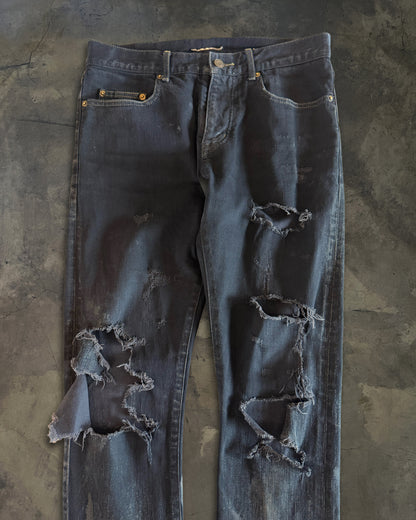 SAINT LAURENT FW2014 RUNWAY OIL STAIN JEANS