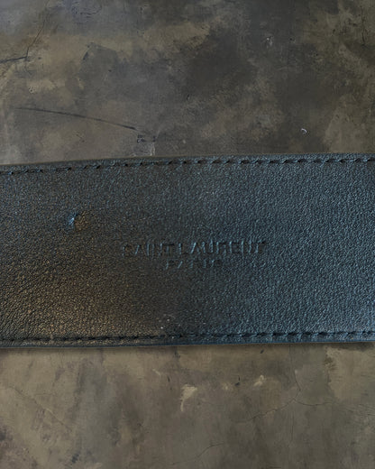 SAINT LAURENT SILVER YSL WESTERN SUEDE BELT