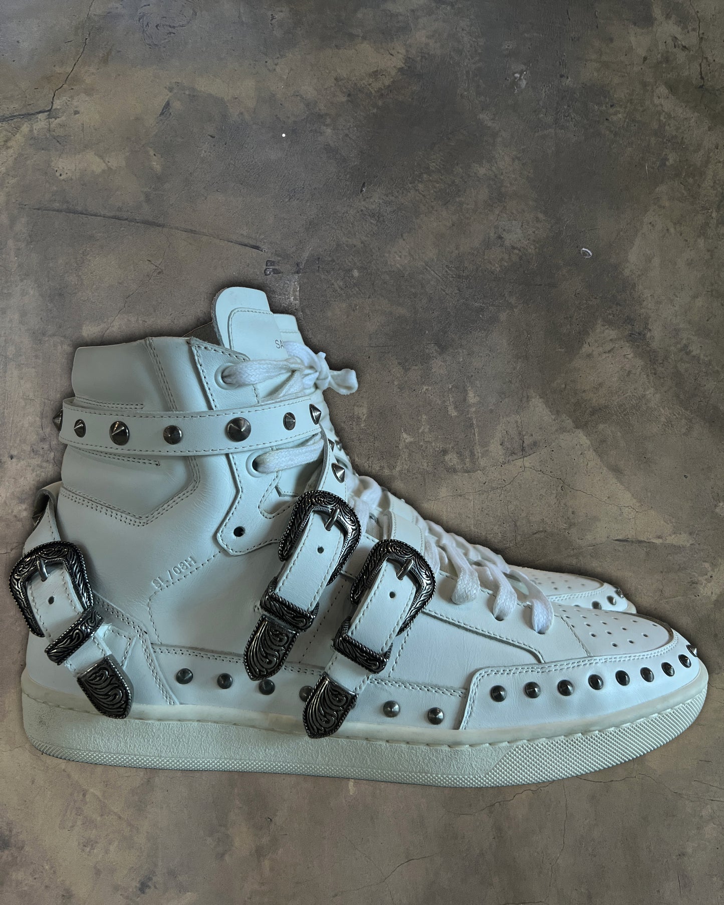 SAINT LAURENT PARIS SL/08H STUDDED BUCKLE STRAP SHOES