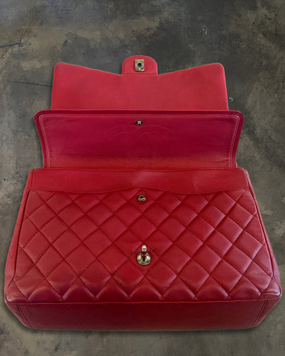 CHANEL 2010 MAROON QUILTED CAVIAR DOUBLE FLAP