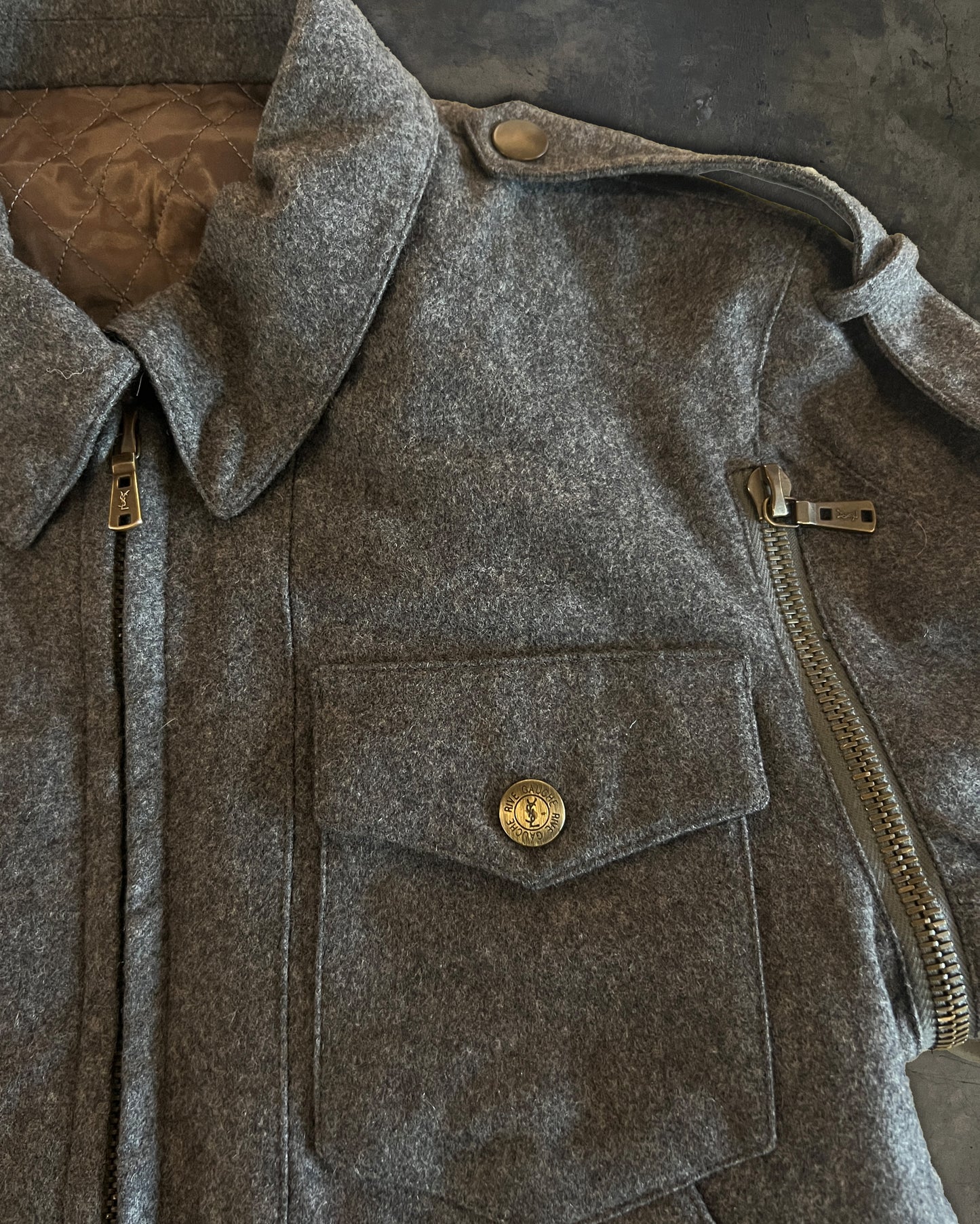YSL RIVE GAUCHE AW2007 RUNWAY ZIP UP WOOL MILITARY JACKET