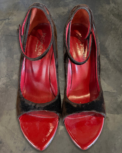 YVES SAINT LAURENT FW2004 BY TOM FORD RUNWAY BROWN VELVET WEDGES