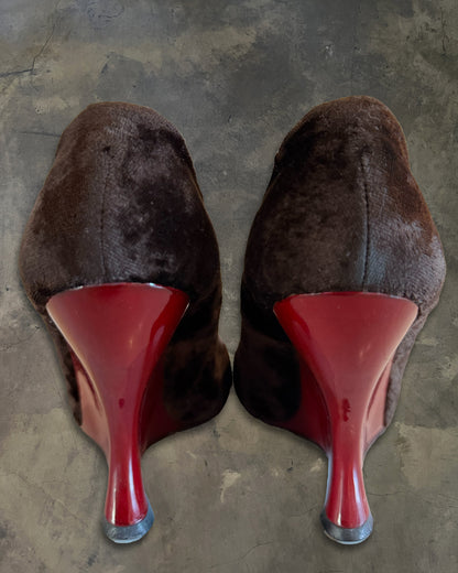 YVES SAINT LAURENT FW2004 BY TOM FORD RUNWAY BROWN VELVET WEDGES