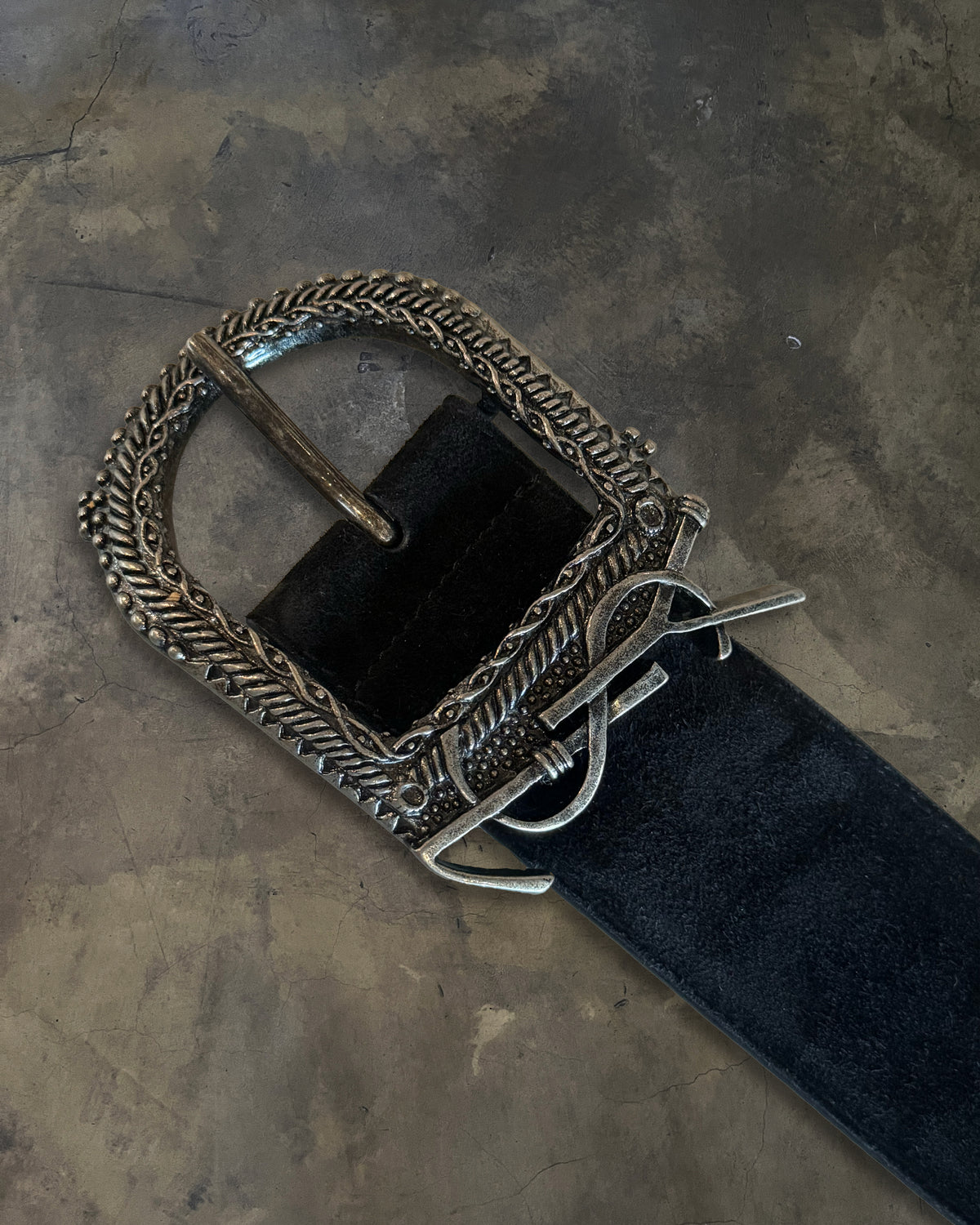 SAINT LAURENT SILVER YSL WESTERN SUEDE BELT